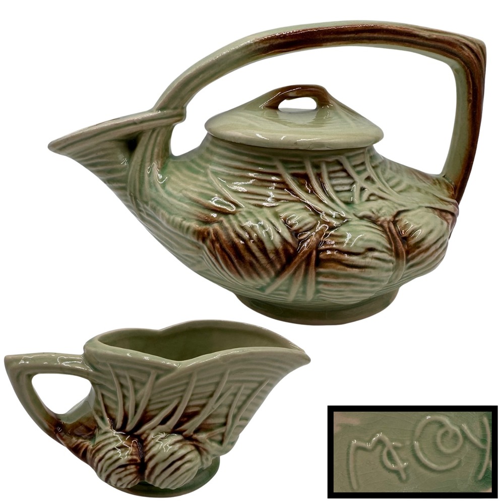 Vintage McCoy Pottery Pinecone Lidded Teapot and Open Sugar Bowl Set Collectible